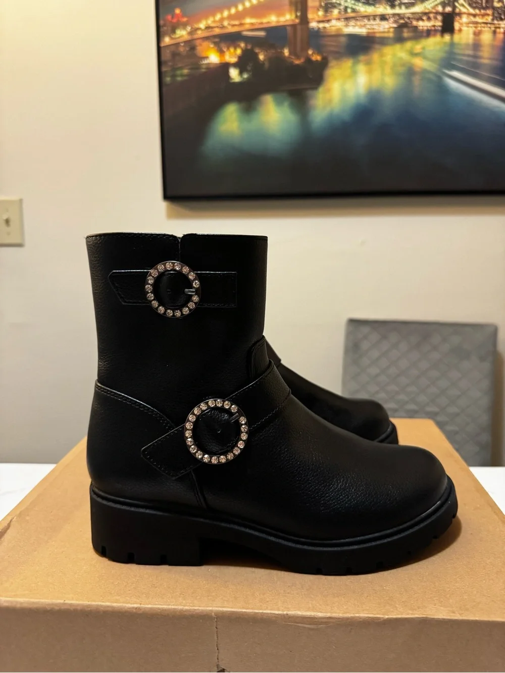art class Black Girls' Rhinestone Buckle Lug Boots